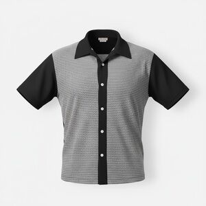 Vintage 90s Disco Style Black and Gray Men's Button Down Shirt Made in USA